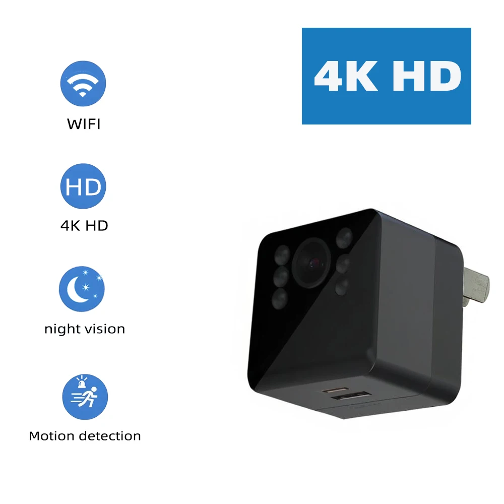 4K HD home mini camera, supports WiFi wireless connection, infrared night vision, motion detection, home nanny style camera