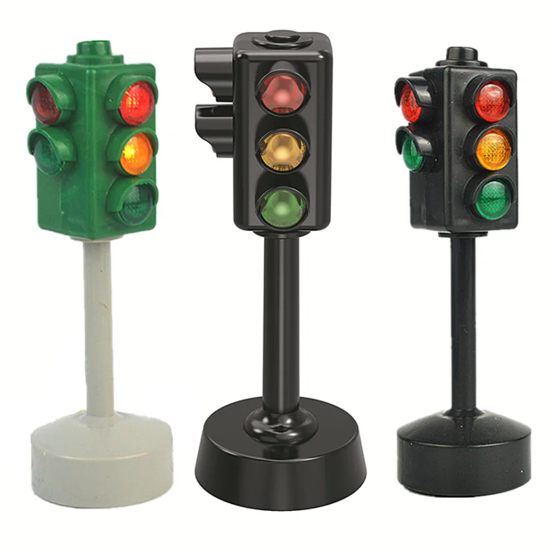 5pcs/lot Mini Traffic Signs Road Light Block with Sound LED Children Safety Education Kids Puzzle Traffic Light Toys Gifts