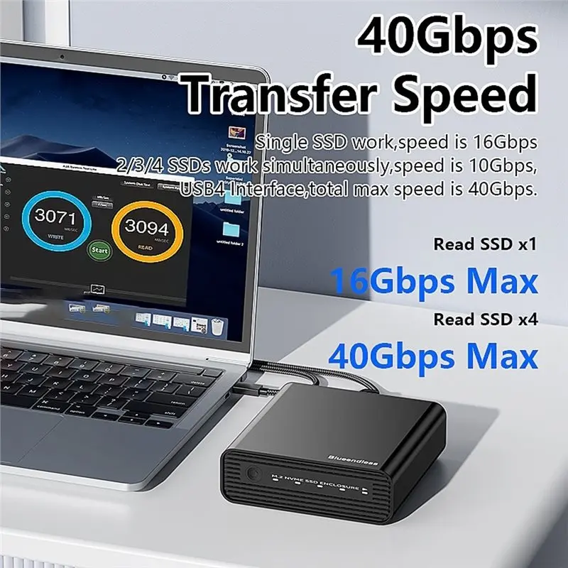 Y14A BLUEENDLESS External Hard Drive Case 4 Bay M. 2 Nvme SSD Enclosure 40Gbps USB4 32TB Aluminum Dock For Mac Windows