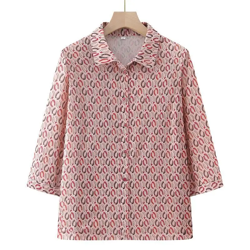 plus Size Summer Shirt for Women Elderly Ladies Fashionable Plump Mommy Commute Style Polyester Fabric Comfortable Casual
