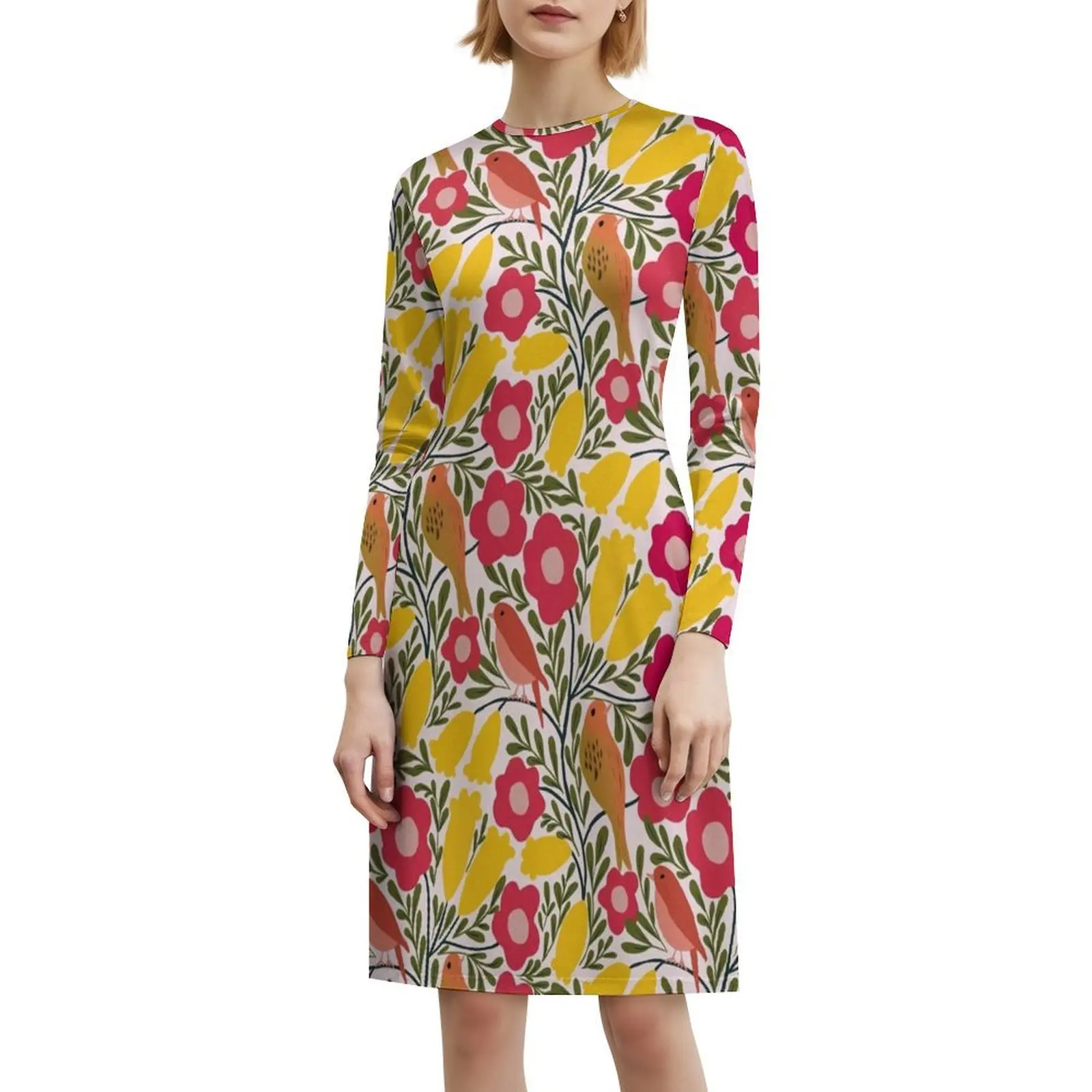 فستان بوهيمي بدون أكمام للطيور والزهور، فستان متعدد الطباعات لحفلات العطلات على الشاطئ