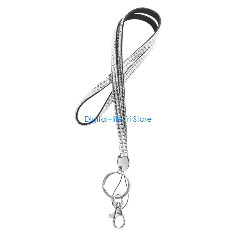 E06D Rhinestones Crystal Lanyard Badges Card Holder Rope with Metal Clip Mobile Phone Straps Lanyard Multi Color Neck Rope