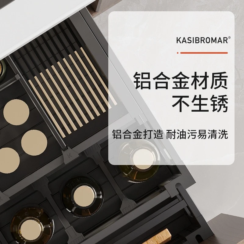 

Kitchen cabinet seasoning basket door drawer cabinet aluminum alloy rack kitchen floor cabinet storage aluminum alloy pumping