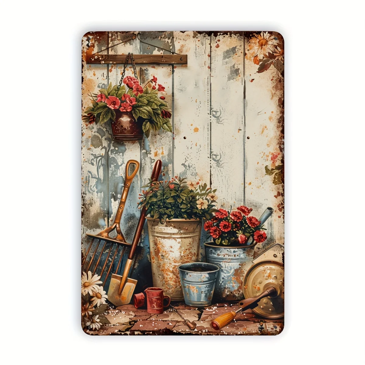 Gardening Tools Vintage Metal Tin Sign, Indoor Outdoor Decorative Hanging Tin Painting, Wall Room Residence Bedroom Restaurant B