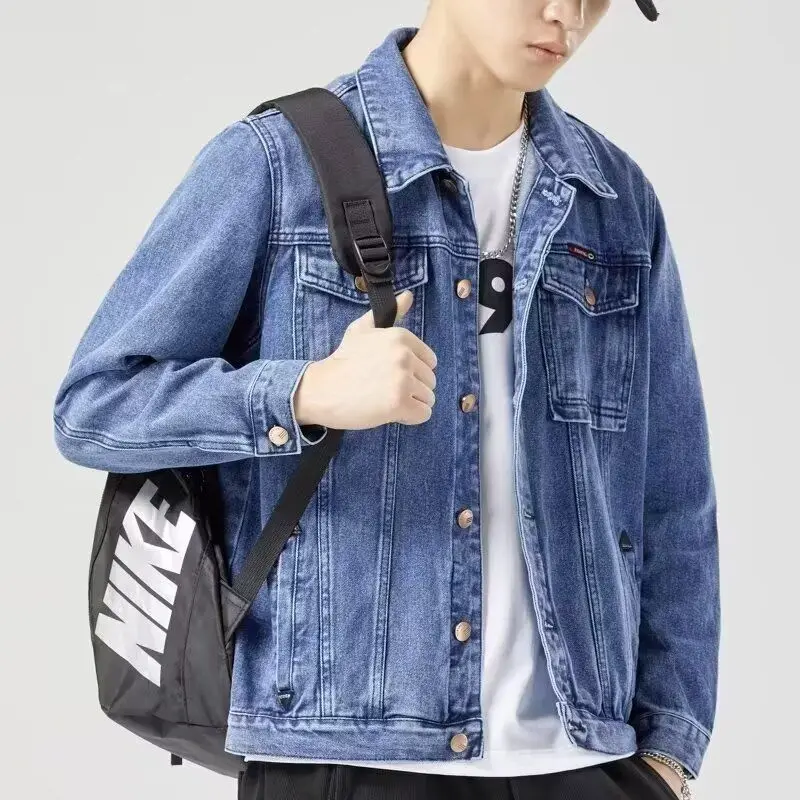 

Sli винтажный синий джинсовый тюнер, мужская модная рабочая одежда, джерт с воротником, универсальный весенне-осенний тройник-стойка, молодежная мода