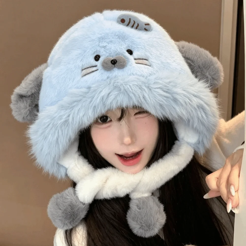 Polyester Seal Trapper Hat 56cm to 58cm Head Circumference Earflap Winter Ear Protection Hat Thick Warm Hat Casual Daily Wear