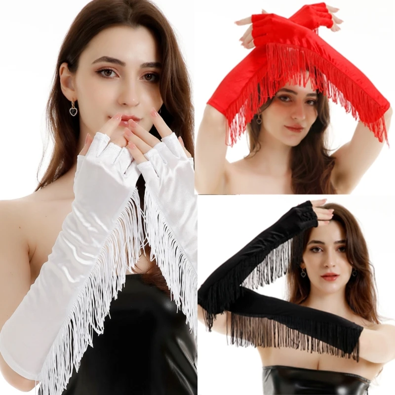 Evening Party Half Finger Gloves Long Length Fringed Gloves Club Arm Sleeves Bachelorette Party Costume Stage Dropshipping