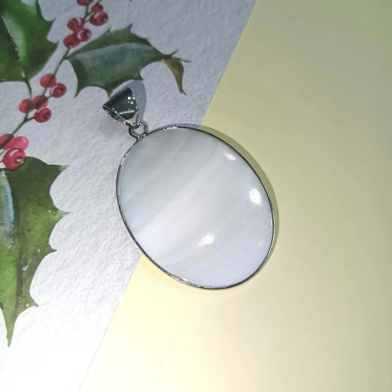 Natural Pearl Mother Shell Wrapped Oval Egg Shape Pendant For DIY Shell Jewelry Sweater Chain Necklace Pendant