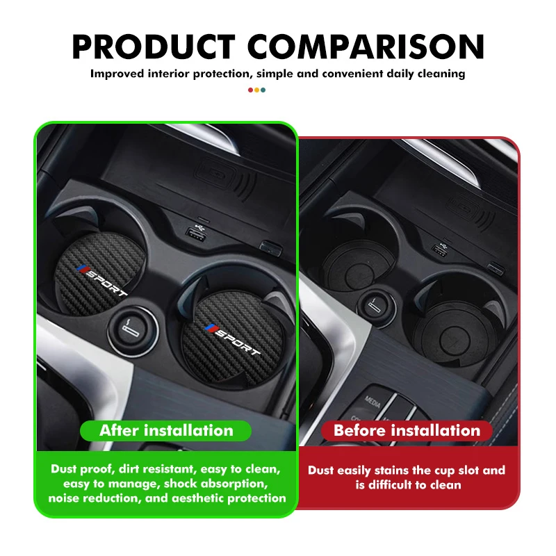 2Pcs Universal Car Cup Holder Coaster Sport Logo Carbon Fiber Grain Leather Anti-slip Water Cup Pad Auto Interior Accessories