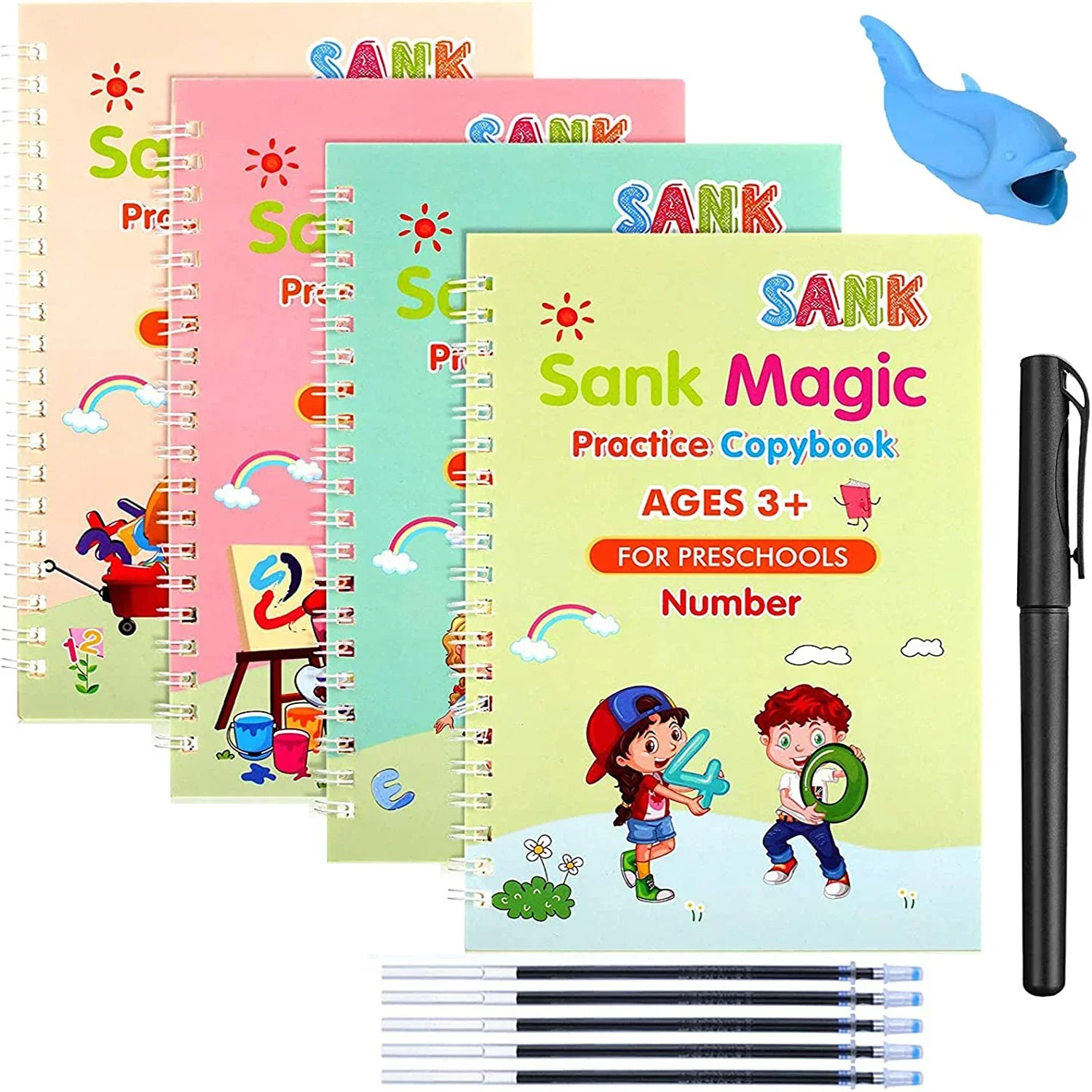 4 Books SANK Magic Copy Book Practice English Learning for Kids Reusable Magical Copybook Tracing Book for Kid Handwriting