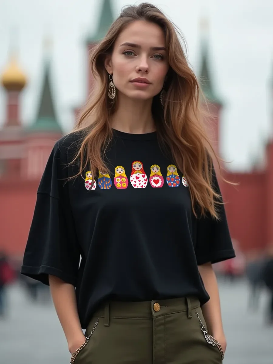 

Стильная летняя новая повседневная утягивающая свободная универсальная элегантная американская футболка из чистого хлопка в стиле ретро с милым принтом для женской моды
