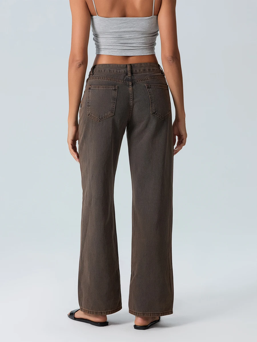 Pantaloni casual da donna a gamba larga dritti Jeans larghi Bottone con cerniera Pantaloni hippie grunge Abiti estetici Vintage Streetwear