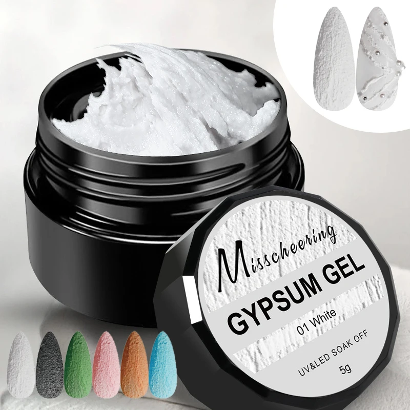 No Wipe Gypsum Plaster Gel for Nail Art, 3D Sand Texture Sculpture Modeling Gel, White Black Carving Relief Nail Modeling Paste