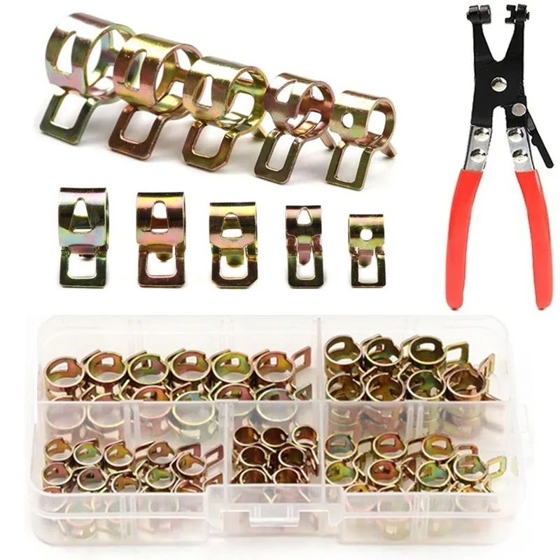 75 PCS Zinc Plated 6-22mm Spring Hose Clamps + 1PC Straight Throat Tube Clamp for Band Clamp Metal Fastener Assortment Kit