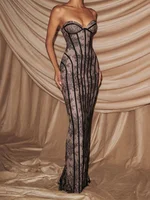 Women Gauze Fishbone Strapless Dress Chic Backless Off-shoulder Waist Cinching Slim Maxi Vestidos 2026 Lady Evening Party Gowns - Image 4