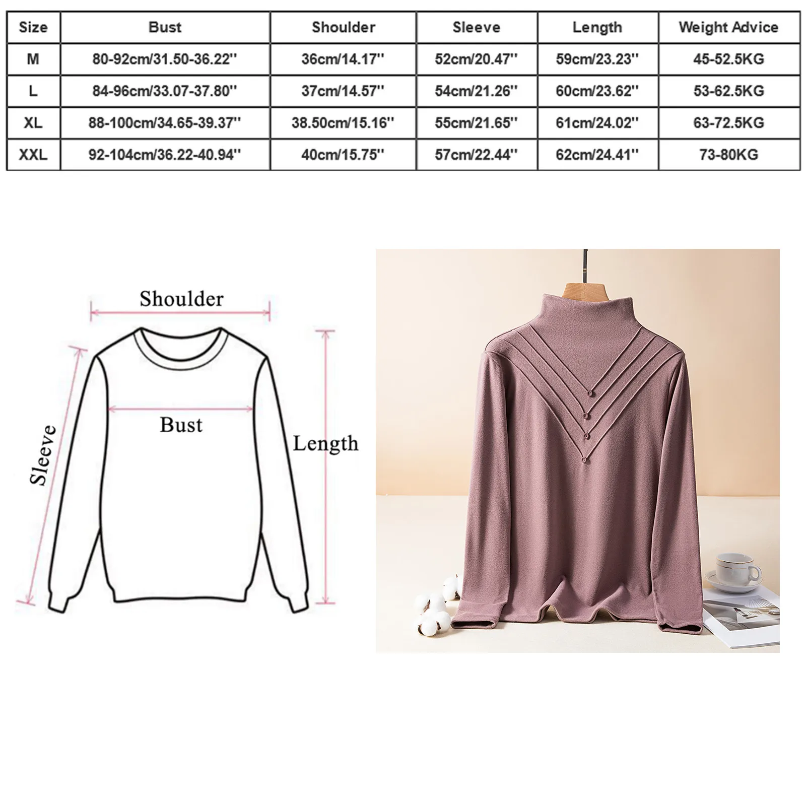 Women'S Autumn Winter Turtleneck Flocking Bright Line Decoration Solid Button Long Sleeve Pullover Undershirt Casual Elegant Top