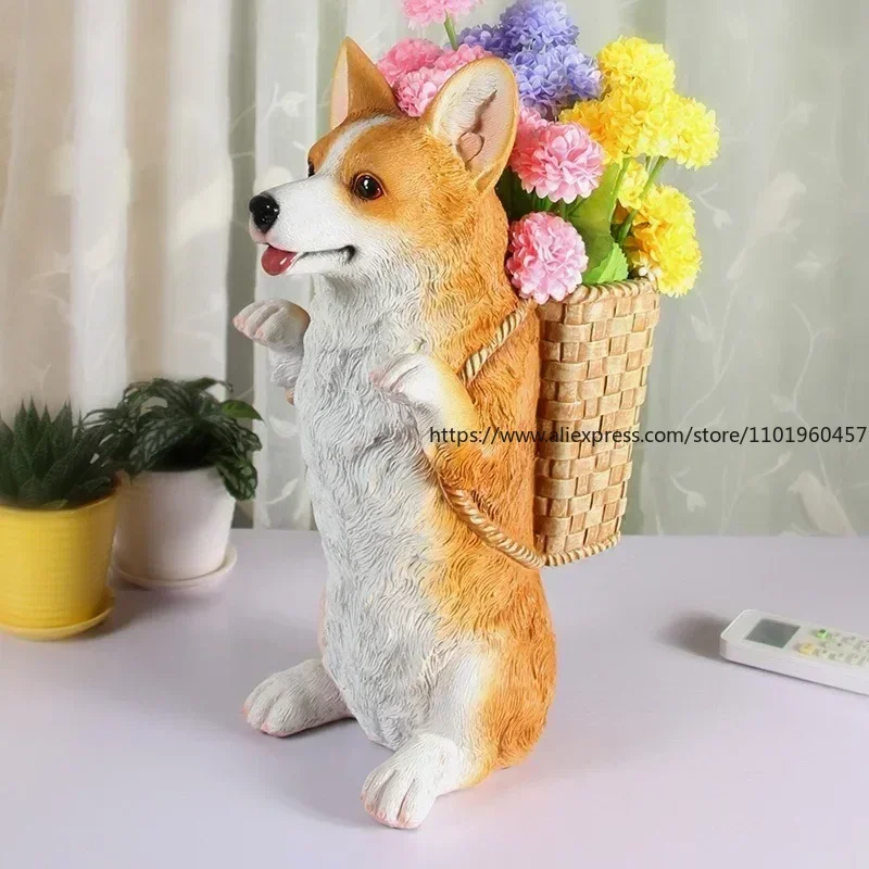 

Cute Corgi Dog Flower Vase Implement, European Style Household Decoration Figurine
