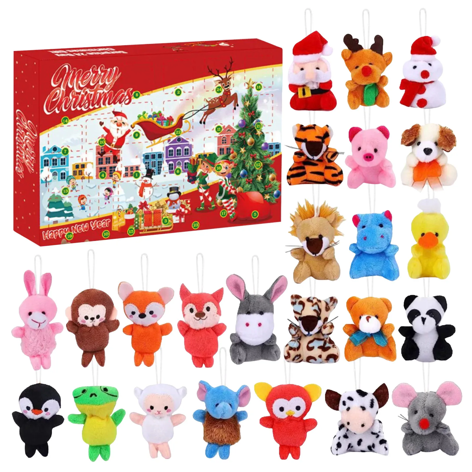 Kids Christmas Calendar Countdown 24 Christmas Countdown Plush Doll Keychain Pendant Children's Surprise Calendar Timer Light