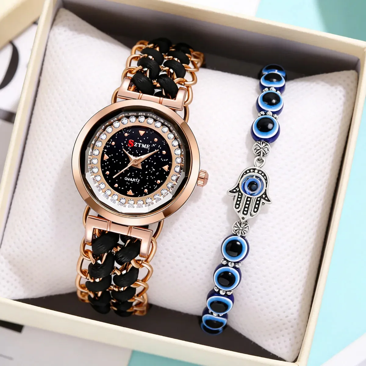 

Набор из 2-х часов: модные женские кварцевые часы с плетеным ремешком-браслетом