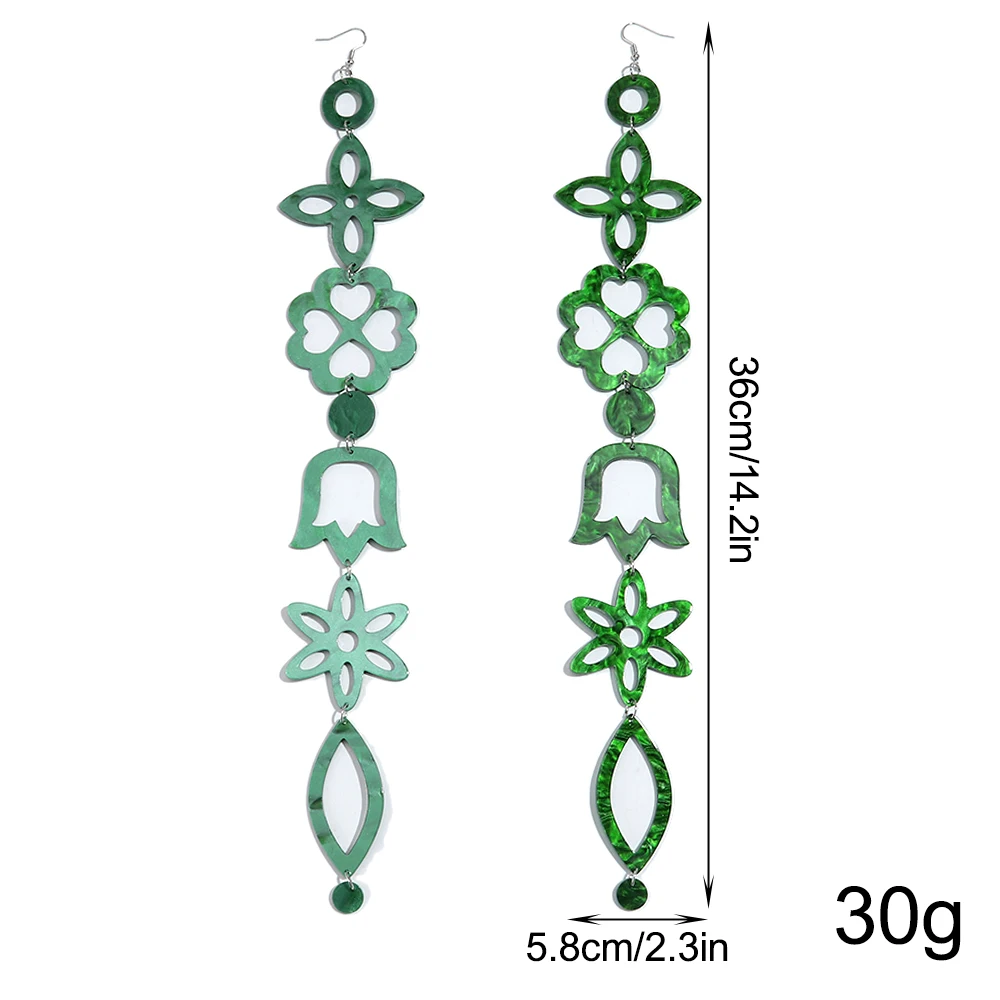 Exaggerated Extra Long Geometric Acrylic Drop Earrings for Women Hollow Flower Bell Pattern Pendant Earring Punk Jewelry Gift