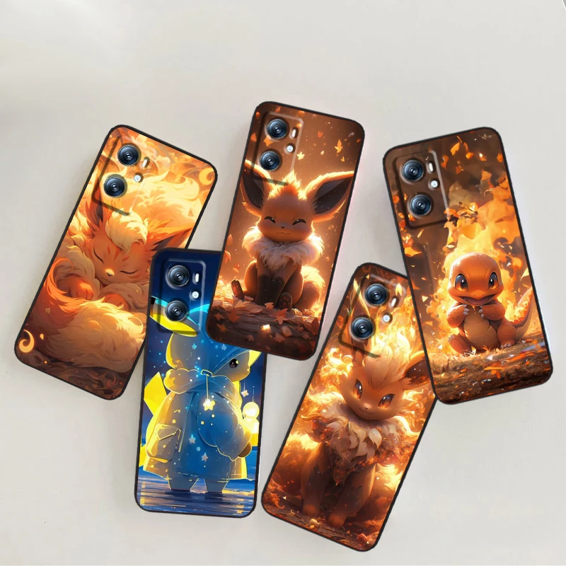 Trend Cartoon Cute Pokemon For OPPO Find X6 X5 X3 A54S A5 A94 A16 A53S A57 A74 A72 A98 A78 A96 A9 5G Black Cover Phone Case