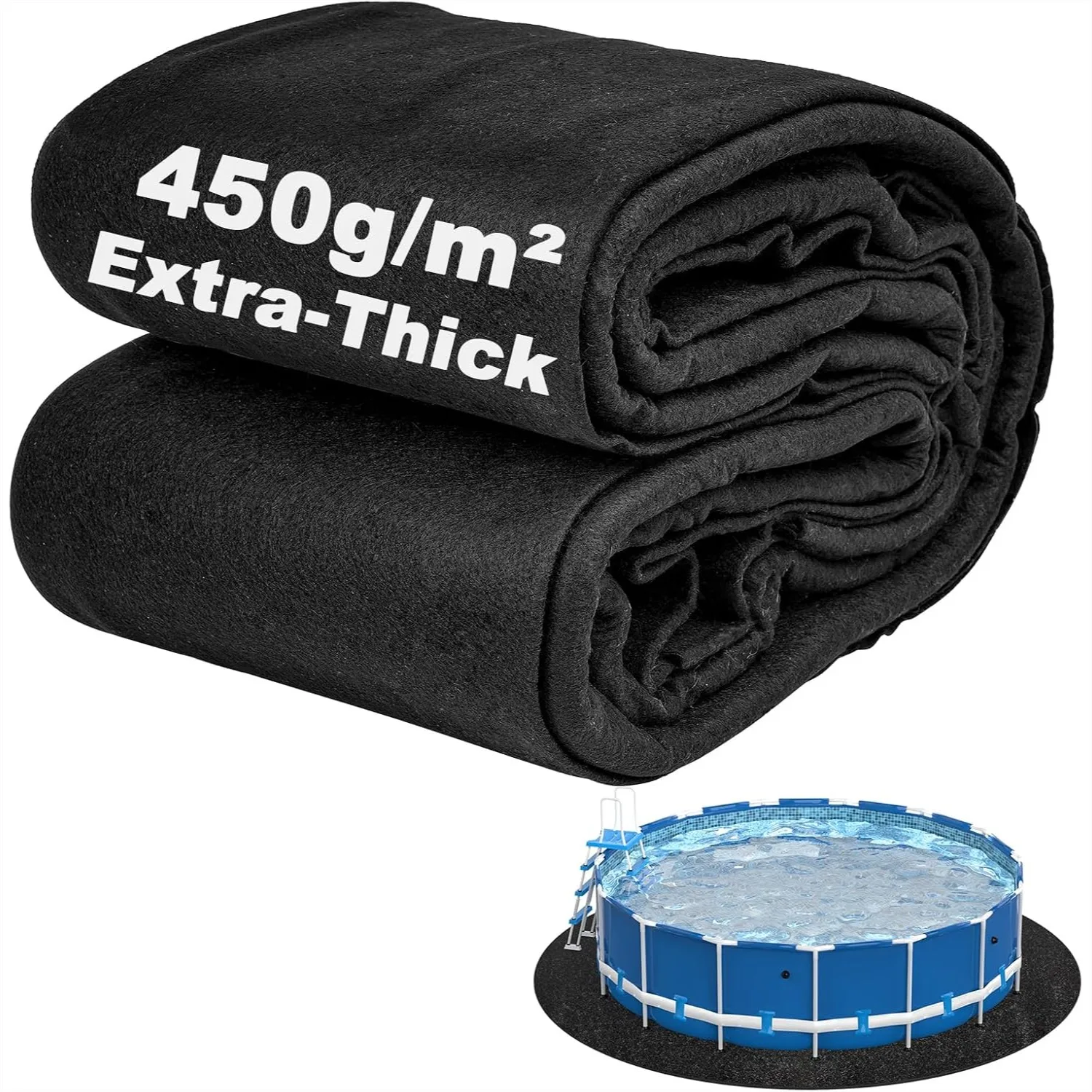 12 Ft Round Extra-Thick Above Ground Pool Liner Pad, Puncture-Resistant Black Synthetic Fiber for Comfort Underfoot