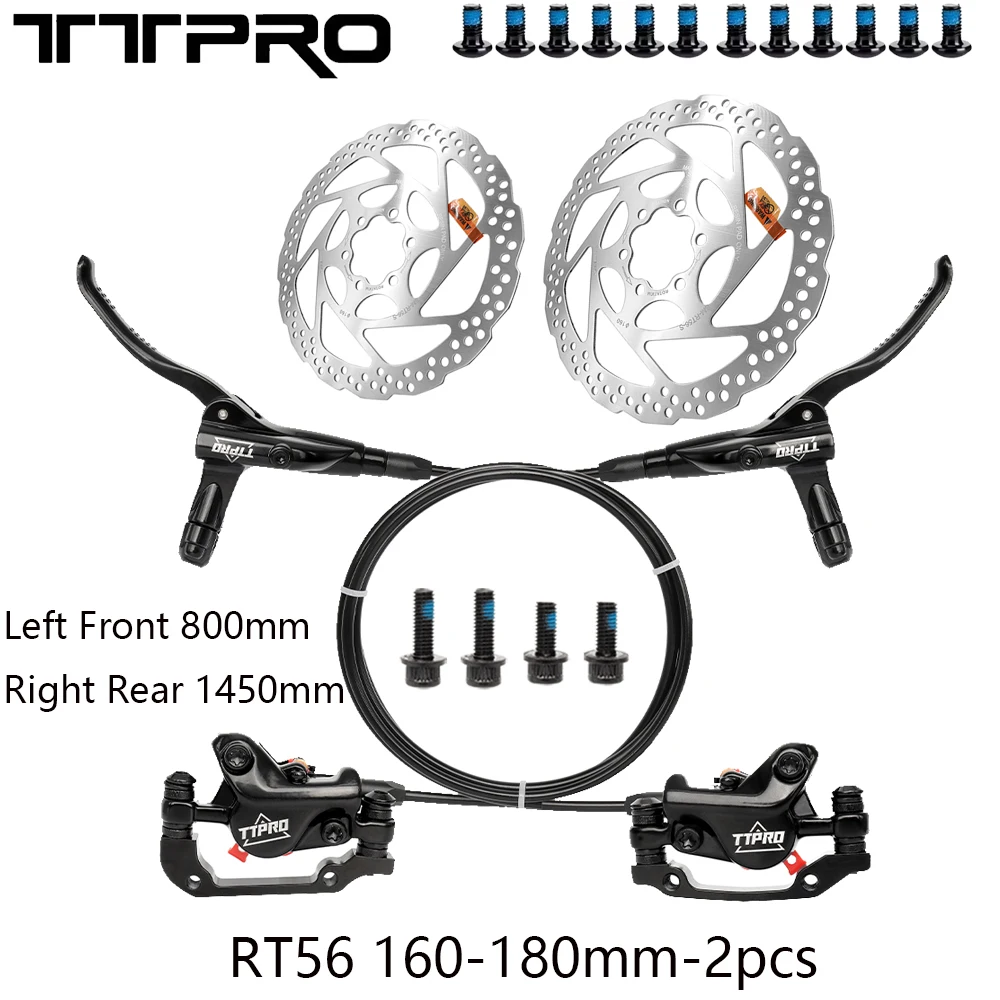 TTPRO TP-MT200 Hydraulic Disc Brake Left Front 800mm Right Rear 1450mm RT56 160-180mm Disc Brake Rotors For MTB Road Bike Parts