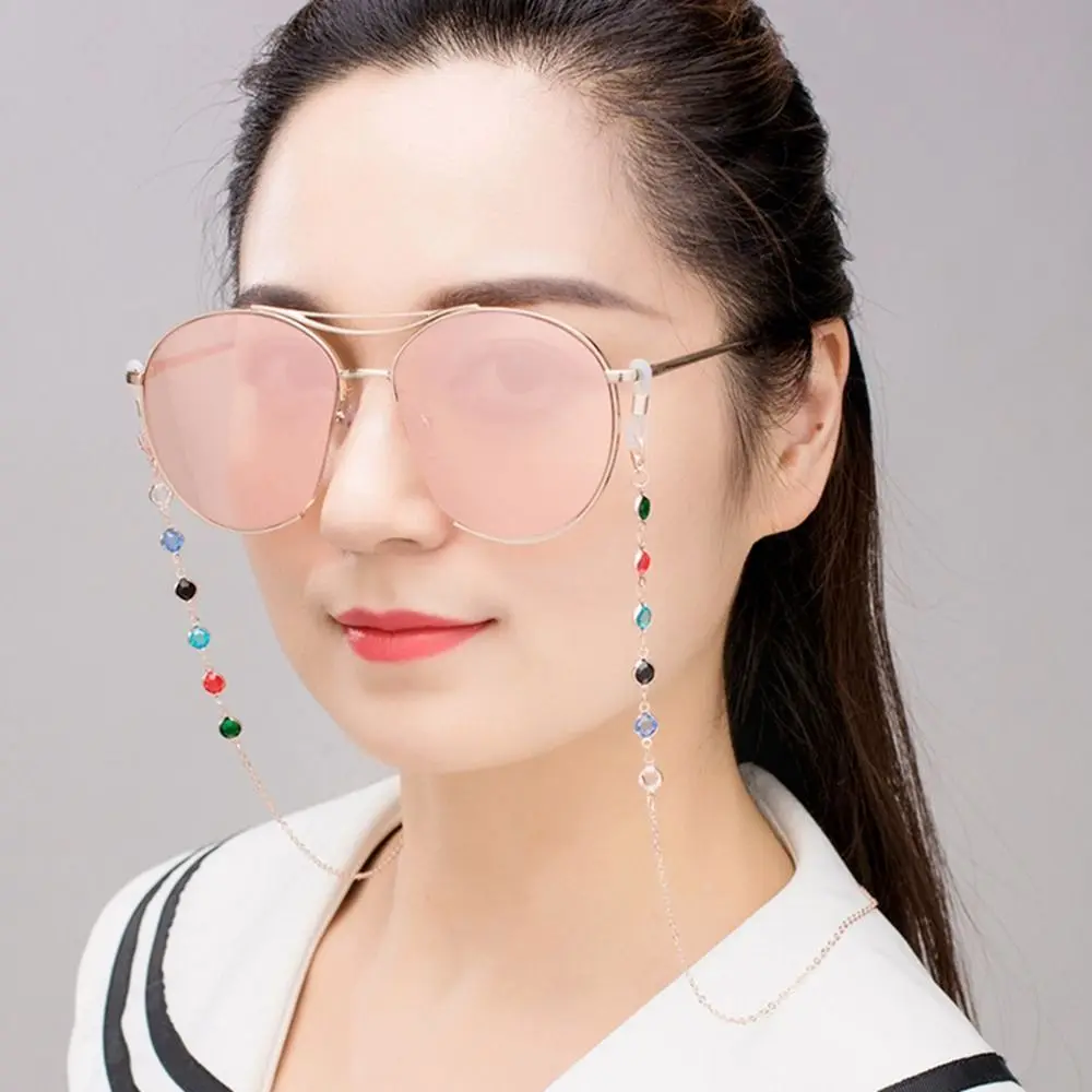 سلسلة قناع الحبل الملونة حجر الراين مكافحة خسر كريستال المعادن نظارات سلسلة قناع سلسلة مشهد الحبل سلاسل النظارات الشمسية