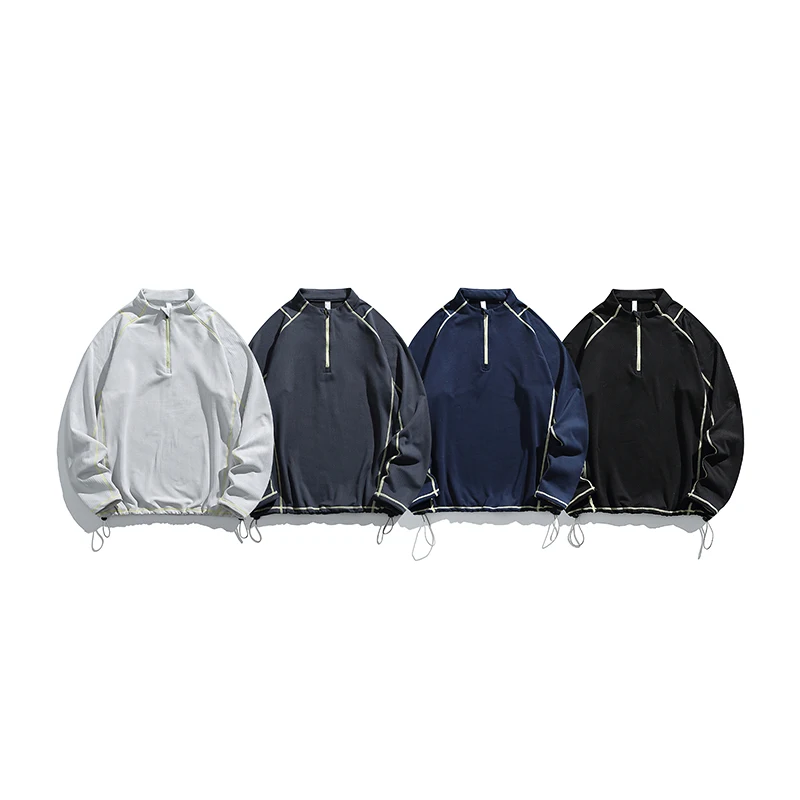 Autumn Winter Zipper Stand Collar Outdoor Track T Shirt Men Women Fashion Loose Casual Long Sleeve Sport Fleece T-shirt