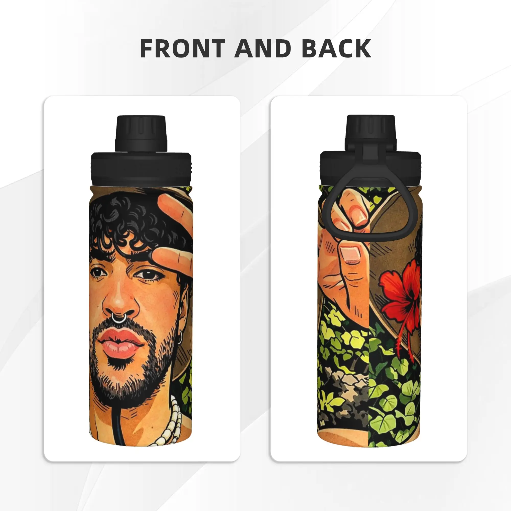 Bad Bunnys 18OZ Sports Insulated Kettle  Coffee Cups Vacuum Flask Double Wall Mugs Spill Proof