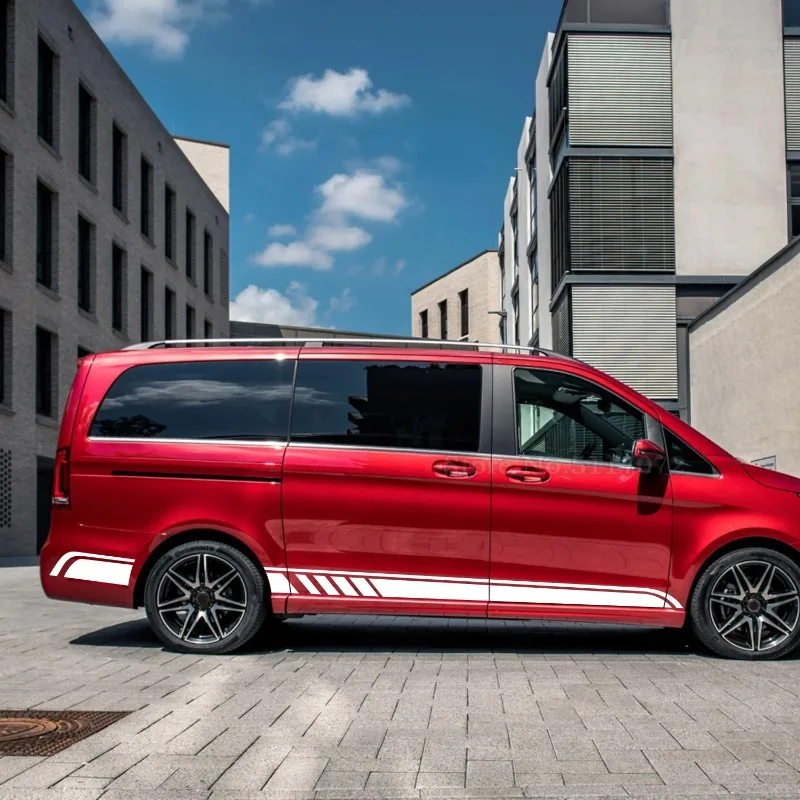 

For Mercedes Benz V Class W447 Vito Viano 2014-Present AMG 3Pcs Car Hood Decal Both Side Stripes Skirt Sticker