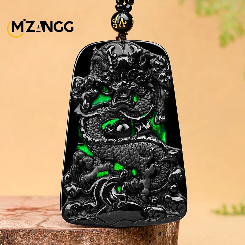 

Natural Emerald Mocui A Goods Xiangyun Dragon Brand Pendant Hand-carved Zodiac Dragon Men's Necklace Atmospheric Charm Jewelry