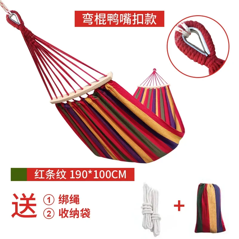 Portable Single Double Canvas Hammock Swing with Anti-Roll Stick Thin Breathable Fabric Outdoor Camping Hiking Garden Backyard L