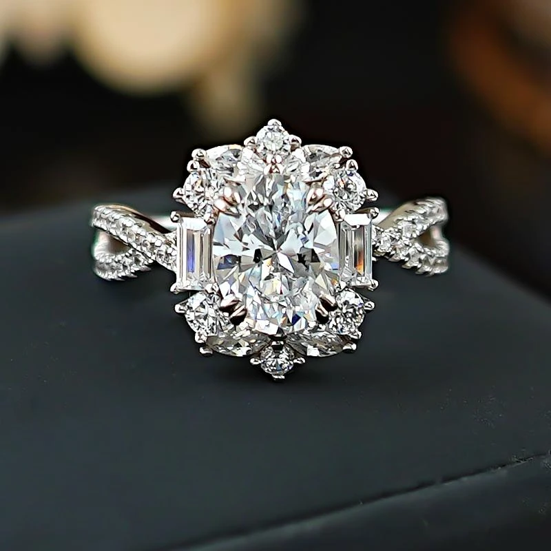 3-carat Vintage Palace Irregular Cross Pigeon Egg Ring Cultivated 925 Silver Diamond Ring Wedding Gift