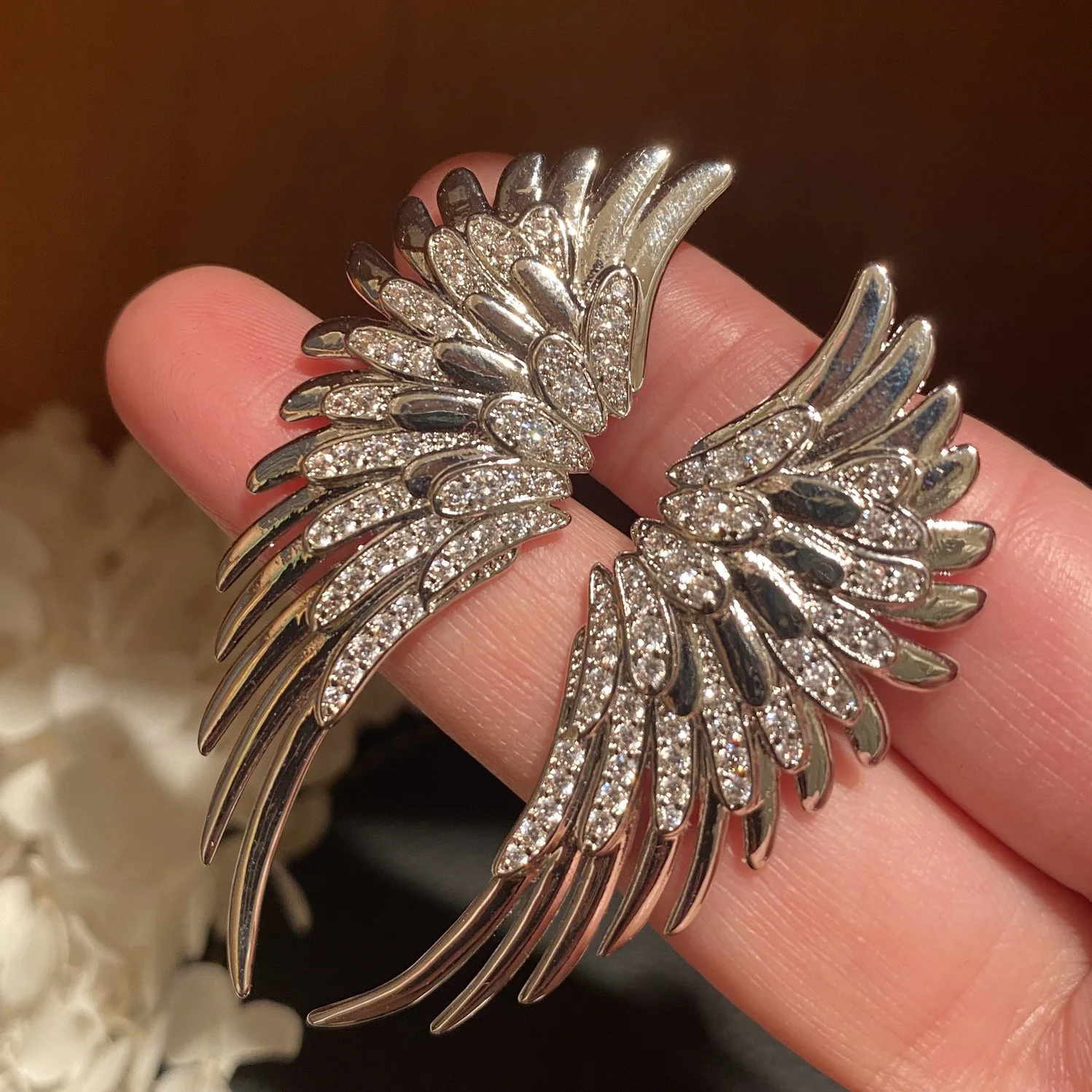 S925 Silver Needle Net Celebrity Exaggerated Temperament Light Luxury Gradient Feather Earrings