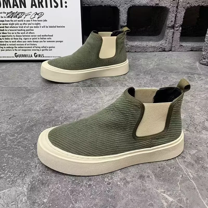 High Top Sneaker Men Designer Winter Plush Warm Snow Boots Fashion Casual Leather/Corduroy Height Increased Platform Board Shoes