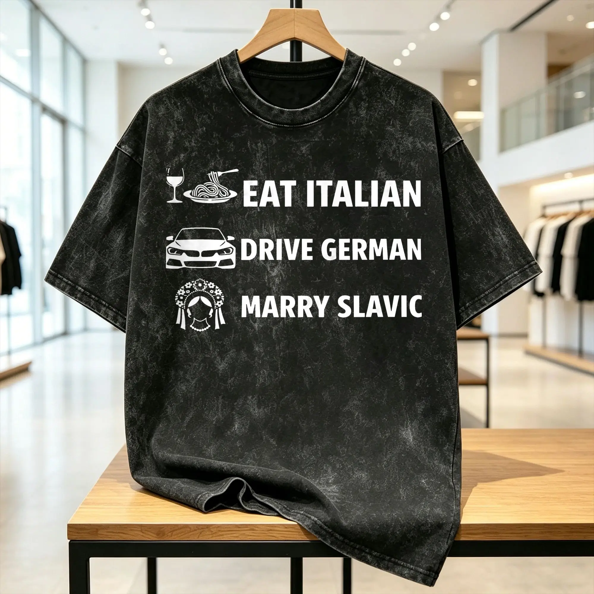 Eat Italian Drive German Marry Slavic T-Shirt Beach  Y2K Funny T Shirts Cotton Hippie Tshirt For Man Short-Sleeved Clothing