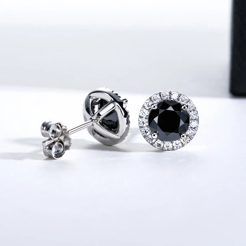 MossanRappr 1ct Black Moissanite Iced Out Diamond Stud Earrings For Women 925 Sterling Silver Top Quality Hip Hop Jewelry Gifts