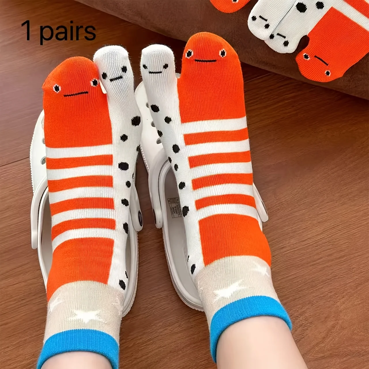 【Four Seasons Style】1 Pair of Women's Cute and Quirky Split-Toe Mid-Calf Socks, Abstract Ugly-Cute Flower Eel Aquarium-Themed Personalized Trendy Socks for Friends, Family, and Friends as Gifts - One Size Fits All - Suitable for Daily Wear, Running, Hiking, Office, Travel, and Vacation