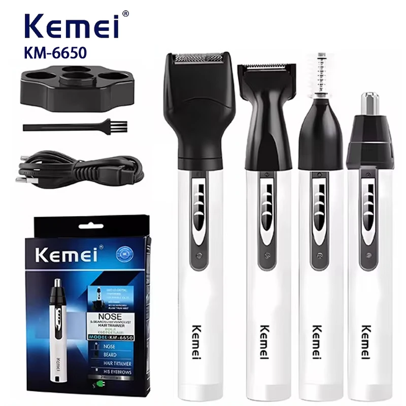Kemei 6650 4in1 Rechargeable Nose Ear Hair Trimmer Men Grooming Kit Electric Eyebrow Beard Trimmer Micro Nose And Ears Trimmer