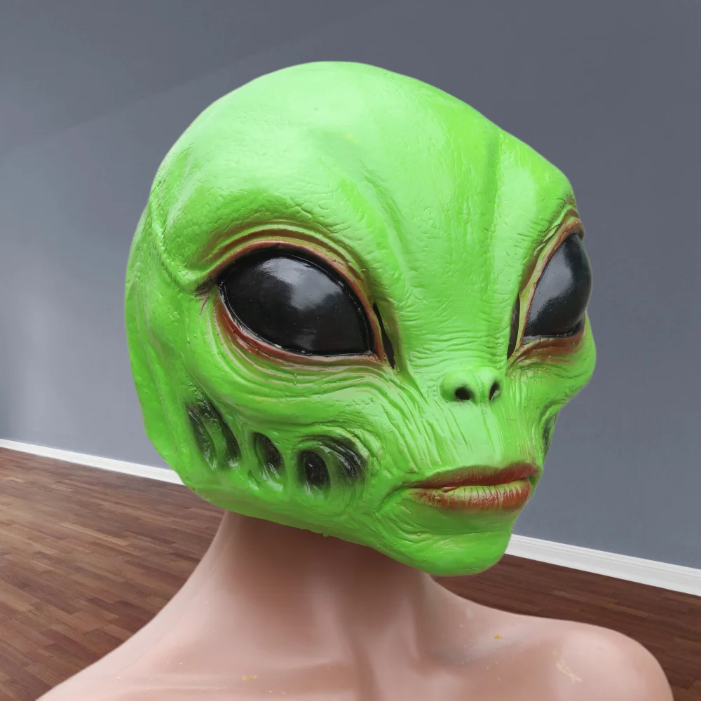 Grüne Alien-Latexmaske Realistische Großaugige UFO-Gesichtsmaske Halloween Horror Cosplay Kostüm-Requisiten für Maskenball-Partys – Detail 3