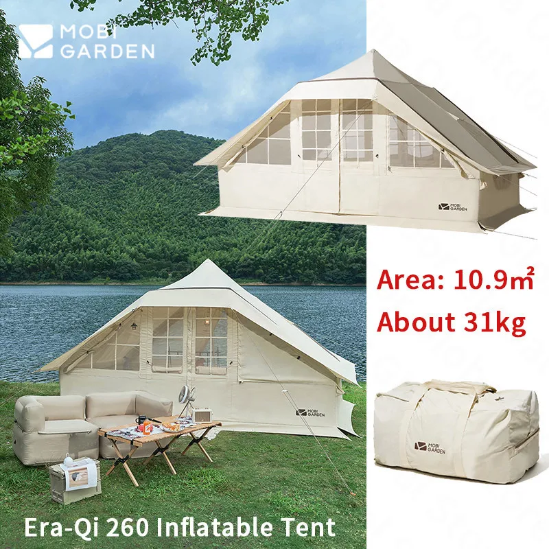 MOBI GARDEN 10.9㎡ Inflatable Tent Era 260 Outdoor Camping Cotton Cloth Hut Large Tent 5-8 Persons Outdoor Picnic with Air Pump