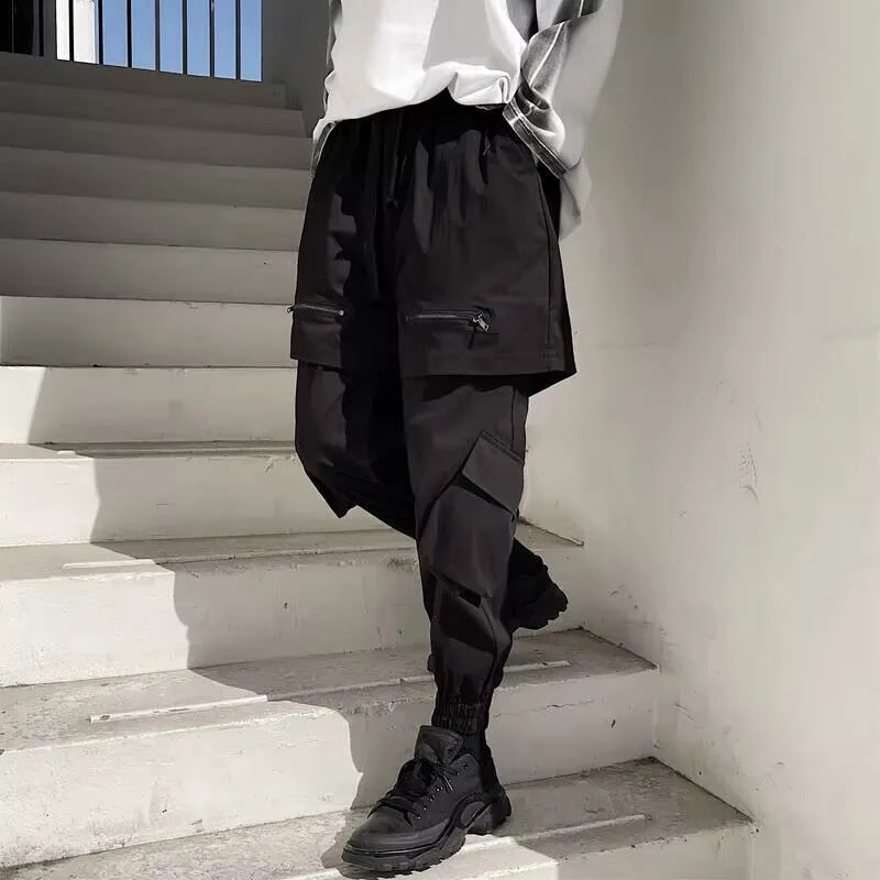 

Fashion New Men's Korean Trend Dark Version Spring Loose Two Pieces Of Cargo Pants Large Casual Pants