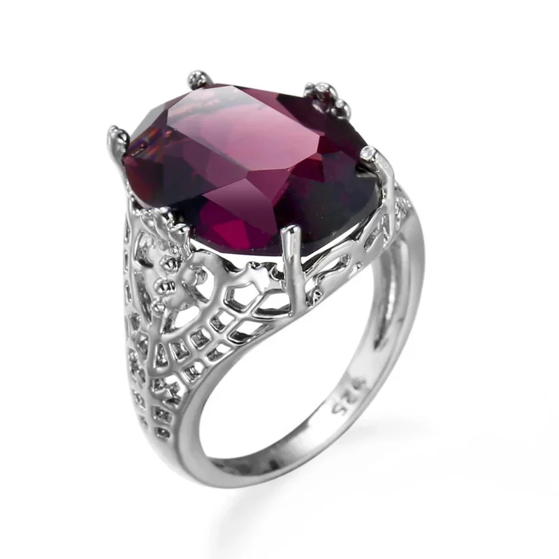 New  Fashion Female Rings 925 Sterling Silver Oval Purple Zircon Handmade Rings for Women Wedding Jewelry Gift Anillos Bague