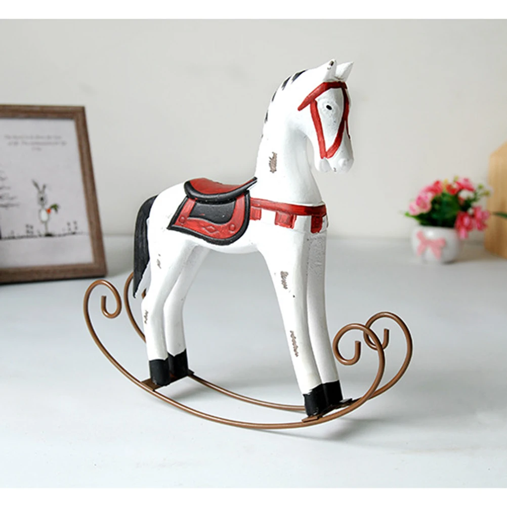

Nordic Shaking Wooden Horse Retro Hand-Carved Distressed Effect Home Decor Desktop Ornaments Christmas Wedding Bar Cafe