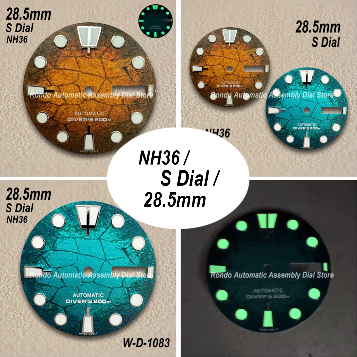

28.5mm S Logo New High Quality Diving Dial Fit NH35/NH36/4R/7S Movement Green Luminous Tree Leaves Mechanical Watch Modification