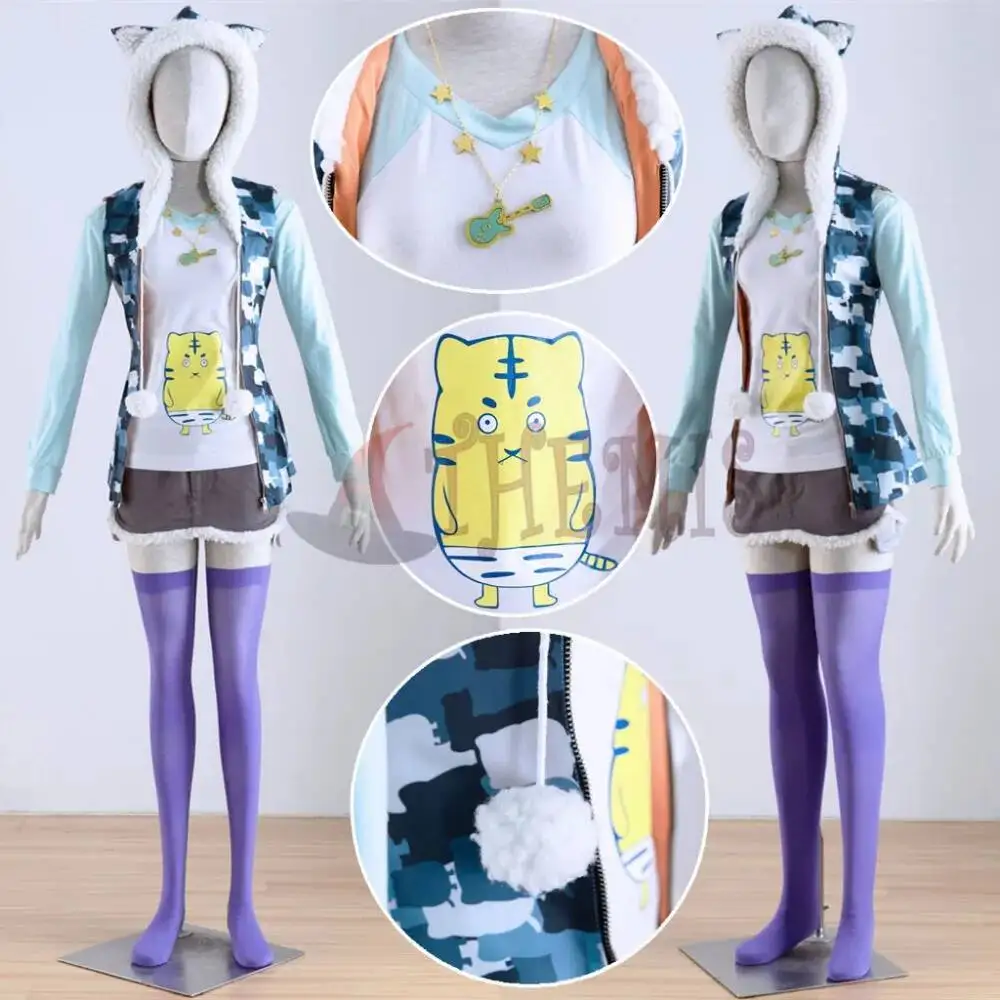 Athemis SUPERSONICO Camouflage Cosplay Costume Kit Hooded Jacket T-shirt Necklace Skirt 5 PCS For Halloween Game Party