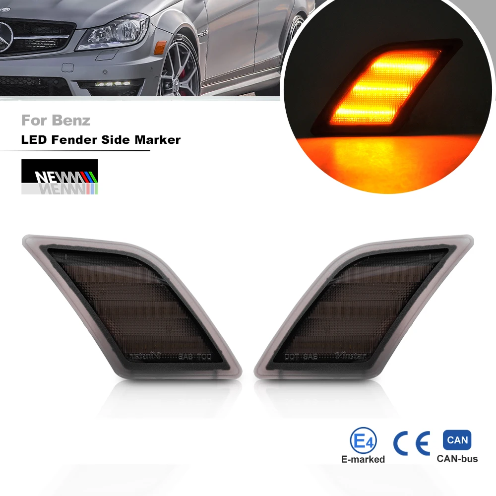 

2x Error Free Smoked Front Fender Amber Led Side Marker Lights For Benz W204 C-Class C300 C350 C63 AMG 2008-2011 For SL65 AMG