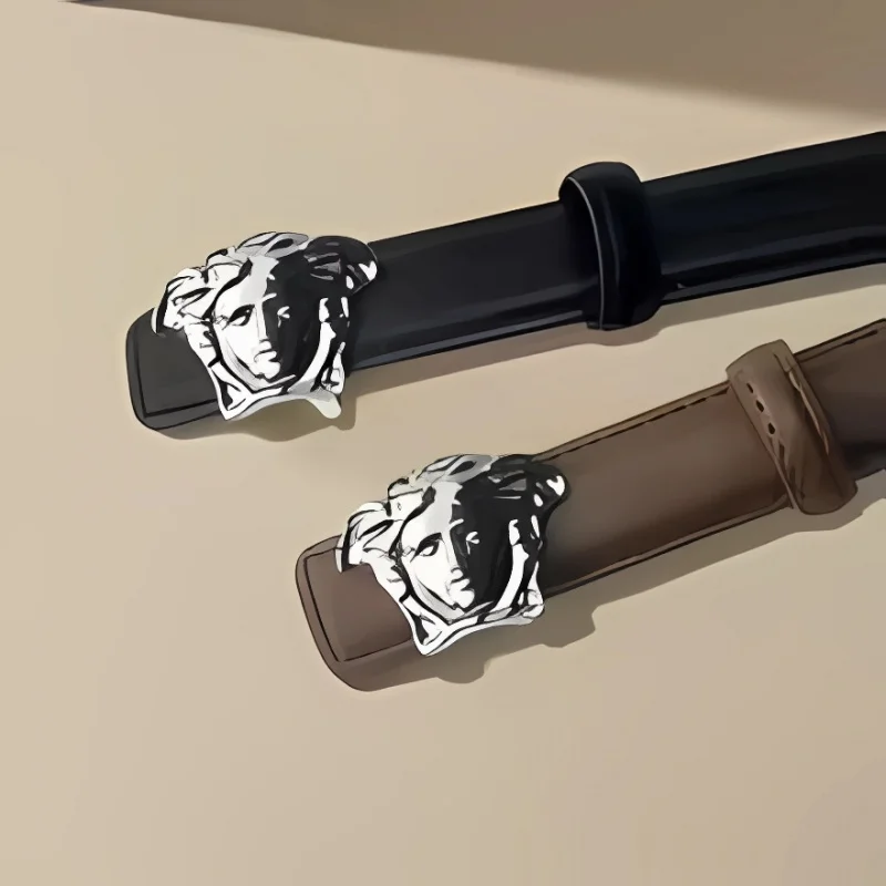 فستان جلد طبيعي نسائي بحزام خصر من الجينز مع إبزيم سلس من سبيكة ماركة فاخرة ضيقة بعرض 1.3 سم