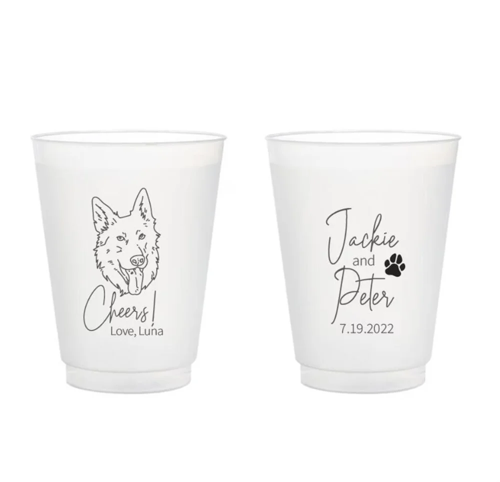 Pet Wedding Frosted Cups, Dog Wedding Frosted Cups, Pet Dog Wedding Plastic Cups, Custom Wedding Frosted Cup Favor